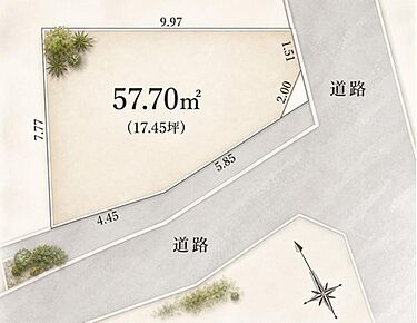 建物プラン例4LDK、土地価格7490万円、土地面積57.7m2、建物価格2500万円、建物面積101.25m2 