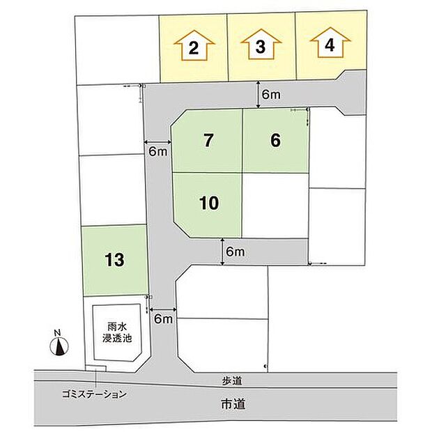 前面道路6mなので駐車やすれ違いもラクラクです