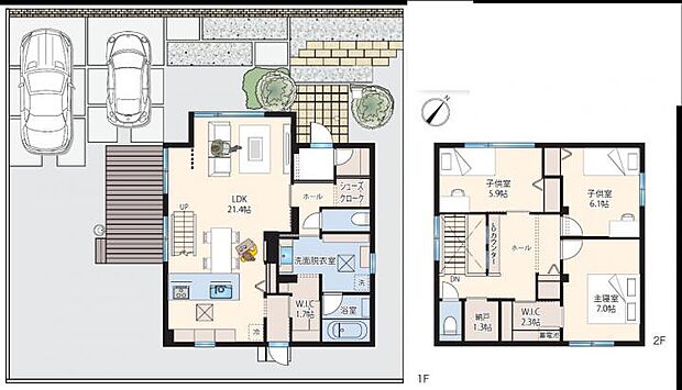 【3LDK】<15号地分譲住宅 間取り図>家族共通で使えるオープンワークスペースやWICを備えた暮らしやすい間取りです。