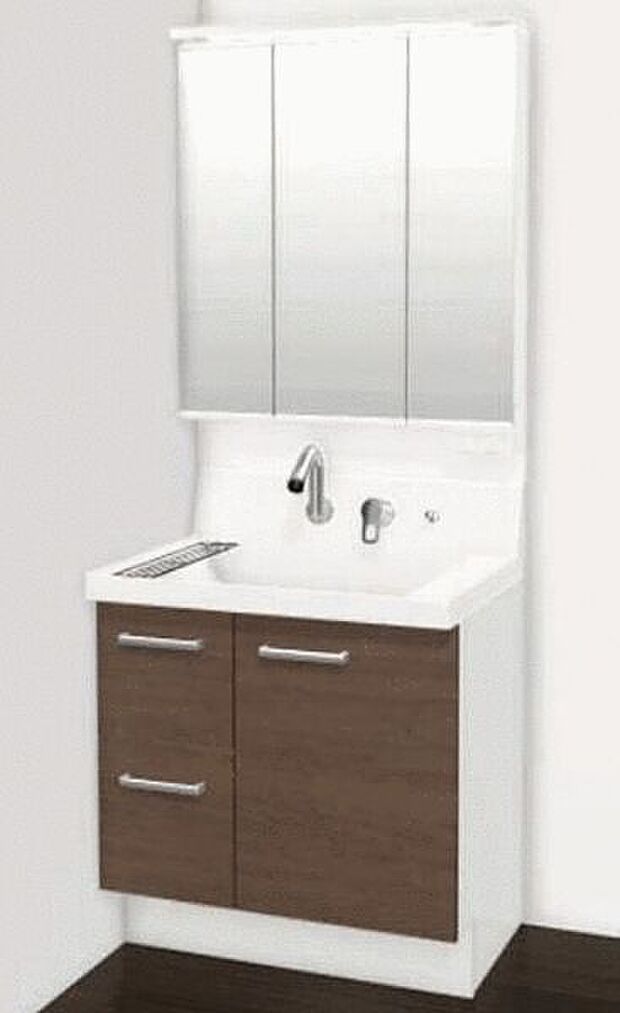 【洗面化粧台「ピアラ」】水栓を引き出して使える、お掃除に便利な洗面化粧台。洗面台下には収納を備えています。