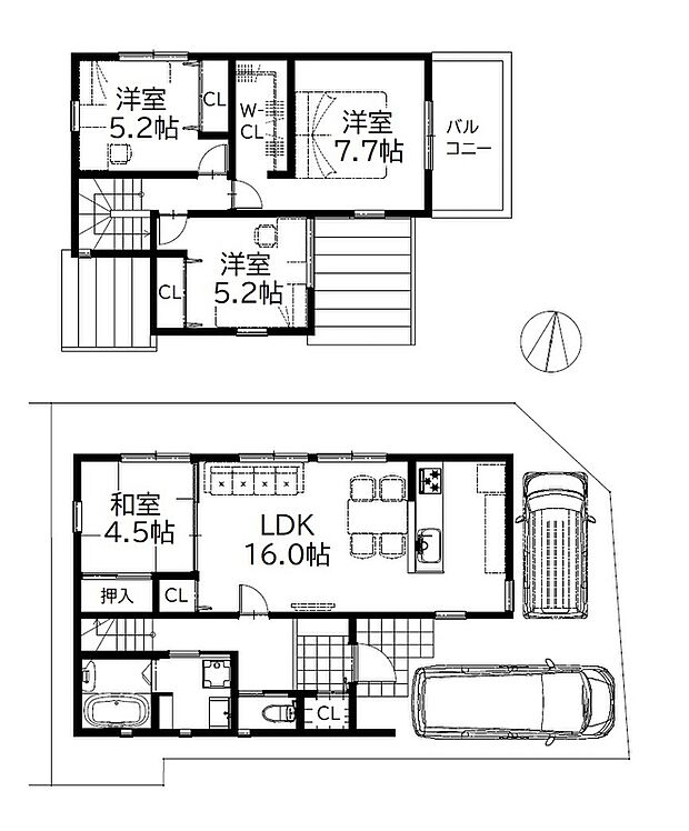 【1号地】販売参考プラン図　■延床面積／95.22m2　■建物価格／2,265万円（税込）