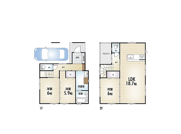 【D号地参考プラン】プラン建物面積：100.87m2　プラン建物価格：2205.2万円