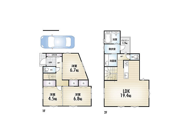 【E号地参考プラン】プラン建物面積：101.88m2　プラン建物価格：2225.9万円