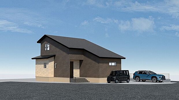 【No.20　完成予想外観】【平屋のような2階建て】主寝室を1階に設けた「平屋ライク」な住まい。回遊動線で家事ラクも叶います。