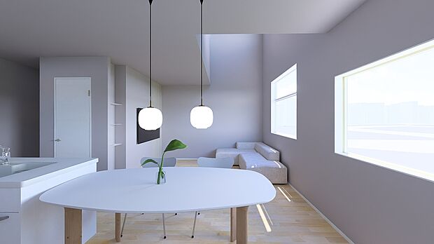 【 ー】キッチン横のダイニング。配膳がしやすく、またキッチンからご家族の様子が伺える人気の配置です。