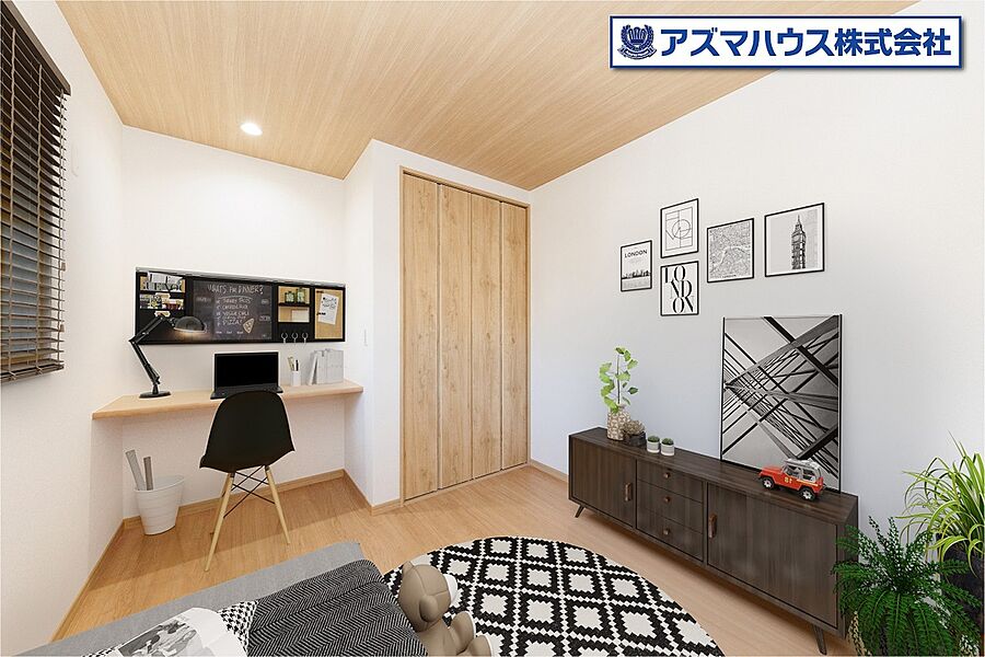 【2号地】多目的で使えるカウンター付きの洋室です♪※実際の室内写真にCGで家具等を配置しております。

