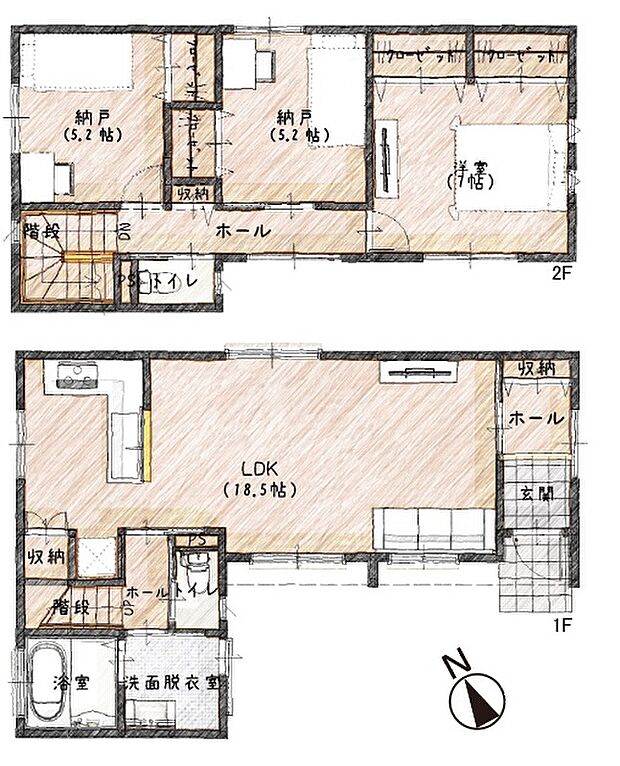 【1SSLDK】洗面室横からお洗濯物が干せます♪