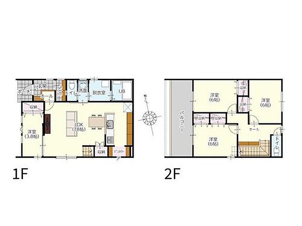 (2号棟)、価格3448万円、3LDK、土地面積159.53m2、建物面積105m2