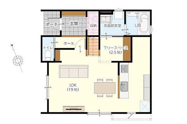 3288万円、4LDK、土地面積200.86m2、建物面積104.34m2 【19帖LDKと2.5帖の空間】 対面キッチンのある19帖の広々リビング。