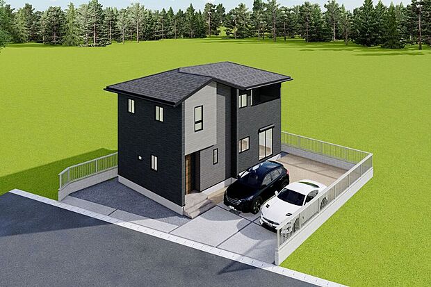 （1号棟）【建物全景】奥行き感のあるかっこいいシルエット♪見通しが良く、プライバシーも守られる安心の配置です。