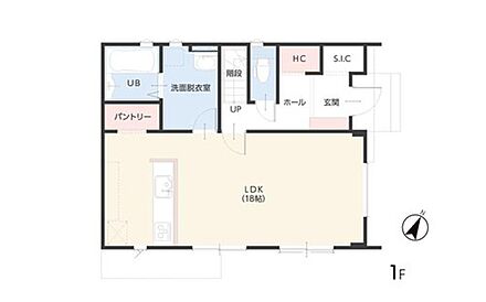 【S.I.C付き18帖の広々LDK】 18帖のLDKは、対面キッチンからリビング全体を見渡せる安心設計。玄関にはS.I.C、キッチン横にはパントリーを完備し、片付け上手な住まいを実現します。 