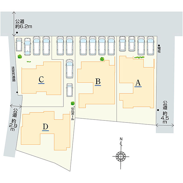 準平屋を含めた、全4邸の住まい。全邸が駐車4台可能な5LDKです。ゆとりある20.0帖以上のLDK、豊富な収納などが魅力。
中庭のある物件をぜひご覧ください。