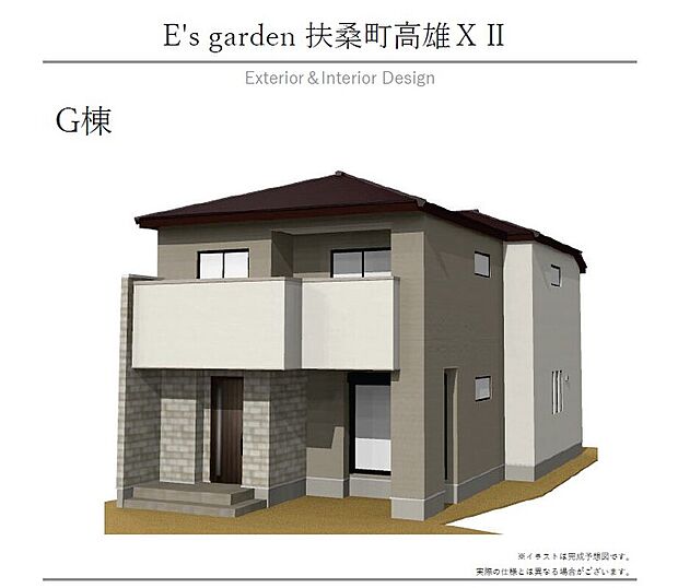 【【G棟 外観パース】】設計やインテリアコーディネーターが1棟1棟デザインし、周囲の街並みに溶け込むように考えています。いつまでも飽きの来ない外観です。