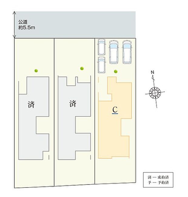 C棟販売中！1階に寝室を設置した準平屋タイプです。敷地面積77坪以上！駐車4台可能です。駐車スペースに加え、中庭や南向きの庭を設けた、開放感のある住まい。