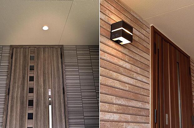 【【人感センサーLEDポーチ灯】】暗くなると自動点灯でお出迎えしてくれます。深夜は人が近づいた時だけ点灯し、防犯対策にも役立ちます