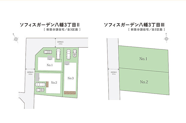 【区画図】2つの団地で、全5区画を分譲!お気軽にお問い合わせください。
