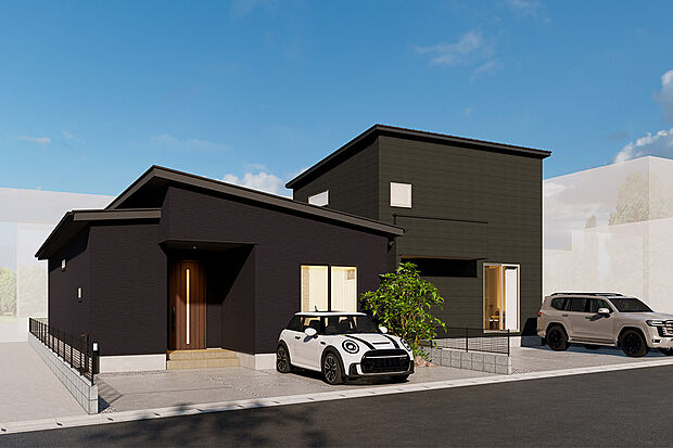 【外観完成予想パース】全2区画の八幡3丁目III。全棟3台駐車可能です。/外観完成予想パース