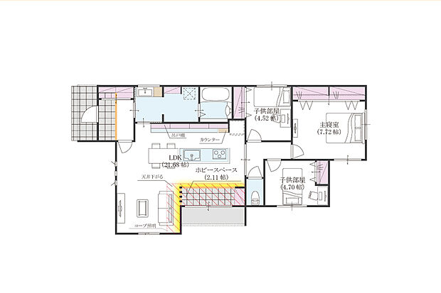 プラン間取り：3LDK、プラン建物面積：91m2、プラン建物価格：2580万円