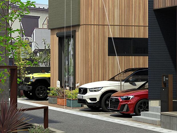 カースペースを集約配置することで余白を創出、街中に心地よい開放感や陽だまりを創出します。街区にゆとりをもたせることで爽やかな風の通り道を生み出し、心地よい住空間を形成します。（街並完成予想図）