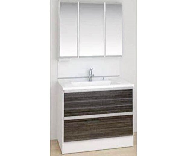 【ワイドタイプ洗面化粧台】浮遊感とスタイリッシュな表情が心地よさを演出。ワイドタイプなので毎日の作業がグンと楽に。ゆとりの収納力でサニタリールームをすっきりと整えます。