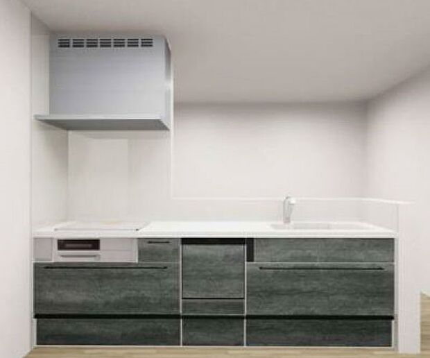 【【クリナップ】システムキッチン】家族でのコミュニケーションがとれる対面型システムキッチンです。横一列にシンクとコンロをまとめたシンプルな形です。動きやすさとスタイリッシュなデザインが魅力です。