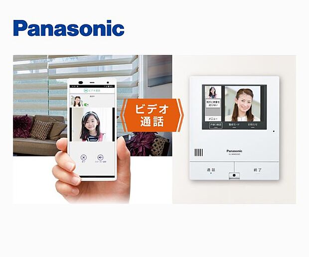 【外でもドアホン】高画質の液晶画面は、タッチパネルで使いやすく、スマートフォンと連動し外出先でも応対可能。内蔵のスピーカーやマイクを使用して、スマートフォンで子供と顔を合わせて会話もできます。