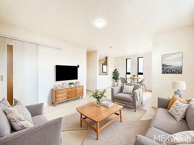 落ち着いた雰囲気のLDKは家族みんなの快適空間※家具はCGです