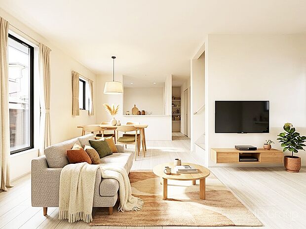 プライバシーも守れる2階リビングは明るく開放感たっぷり。 ※家具はCGです