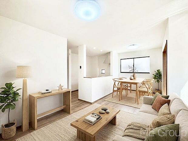 家族の和やかな会話が聞こえてきそう。開放感のあるリビングです。　※家具はCGです