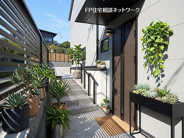 【玄関】【玄関】  本画像はAIがCGで植栽を作成しており、実際の現地に小物は設置されておりません。また、販売価格に小物等は含まれておりません。