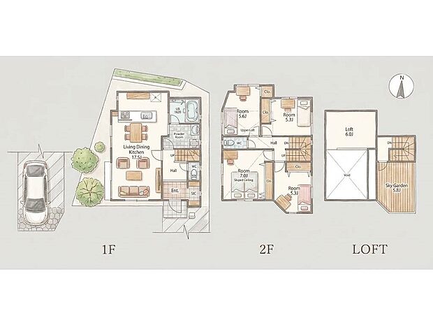 【その他画像】建物プラン例(3区画)4LDK、土地価格3500万円、土地面積100.61m2、建物価格2548万円、建物面積104.01m2