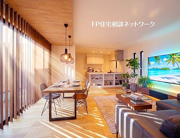 【リビング】本画像の家具等はCGで販売価格に含まれず、付帯しません。ブラインド、照明、TV壁掛工事は有償です。