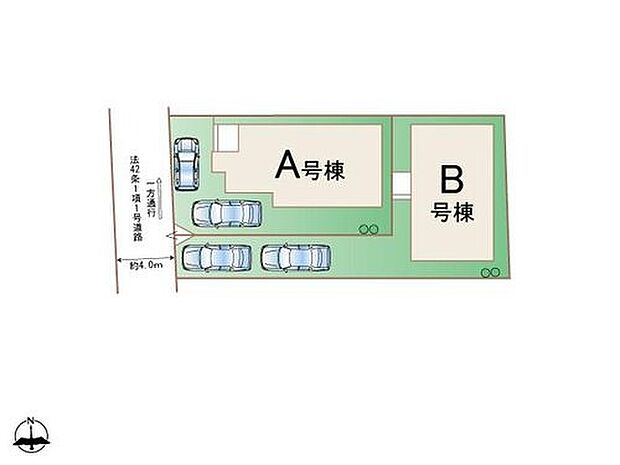 【全体区画図】1号棟、2号棟のご案内です♪
【限定2邸】南向き×駐車2台可のゆとりある区画！一方通行道路に面した静かな住環境です。