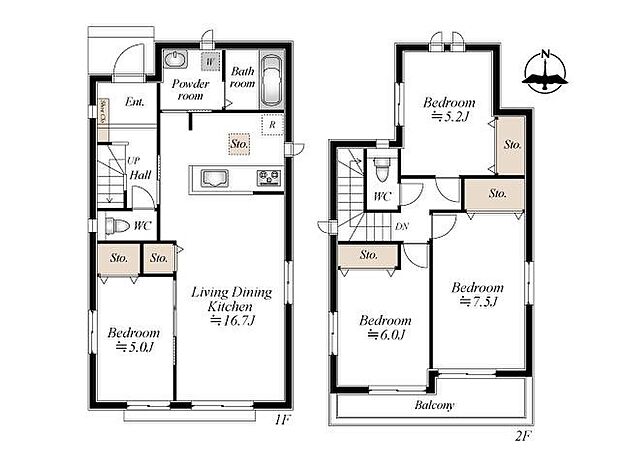 【4LDK】16.7畳の広々LDKと全室2面採光が生み出す開放感、対面式キッチンで家族の会話も弾む、南面バルコニーと全居室収納を備えた4LDK。