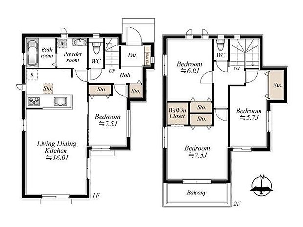 【4LDK】16畳のゆとりあるLDKと全室2面採光が心地よい開放感を生む、家族の会話が弾む対面式キッチンと全居室収納を備えた南面バルコニーの4LDK。