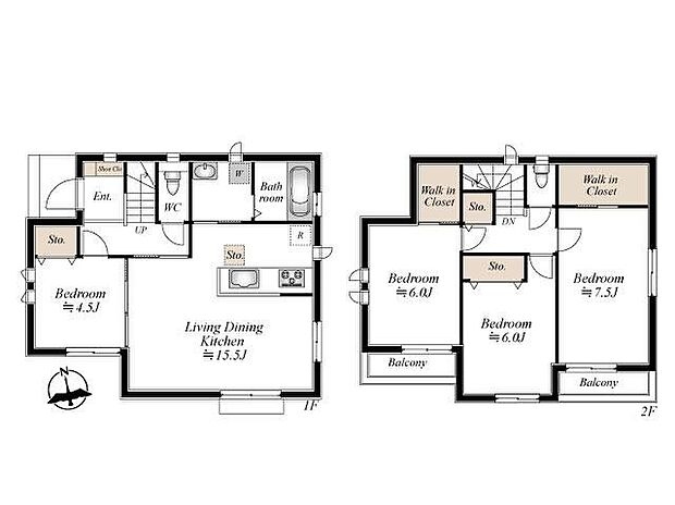 【4LDK】15.5帖の広々LDK。全居室収納&ウォークインクローゼットを備えた、収納力にゆとりある4LDK。南面バルコニーからは心地よい陽光が差し込みます。