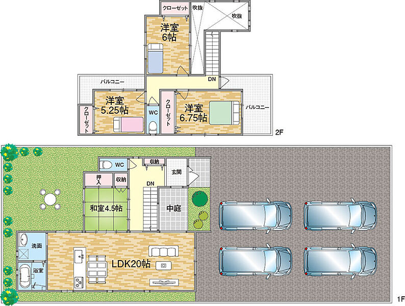 4LDK中庭付き、広々リビングの住みよいお家です。