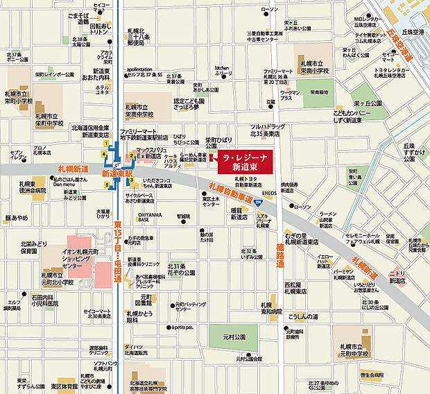 【【現地案内図】】札幌市東区北34条東18丁目3番6号（A棟）、5号（B棟）、4号（C棟）、3号（D棟）、2号（E棟）