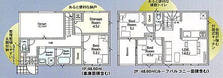 ルーフバルコニー4.86m2および自動車車庫部分12.15m2含む 