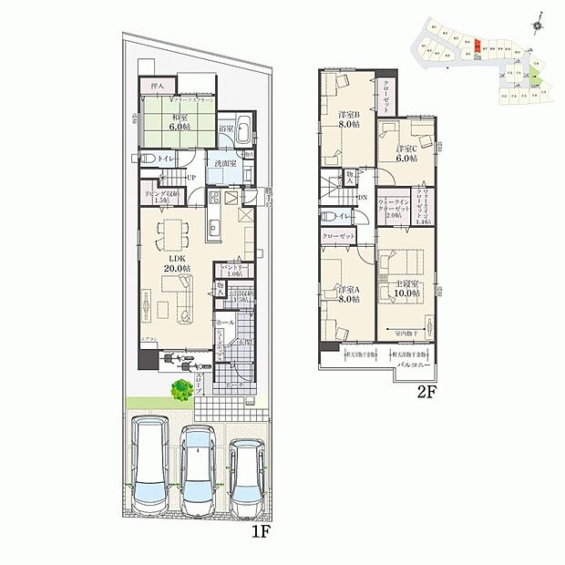 【5LDK】5LDK＋Wウォークインクローゼット＋玄関収納＋リビング収納＋パントリー
駐車3台可

独立した和室空間は、客間としてや両親の同居の際にも重宝できる寛ぎの空間となっています。