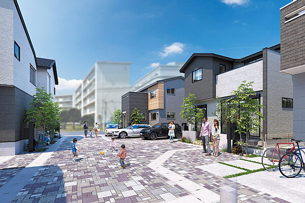 〈一体感のある街並が生み出す美しい景観〉通り抜けできない開発道路をはじめ、住人のコミュニティ醸成や子育て家族の安心・安全に配慮した街づくりを行っています。