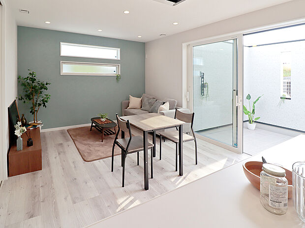 【【18号地：リビング】】外空間との繋がりを楽しめるロジアのある平屋です。