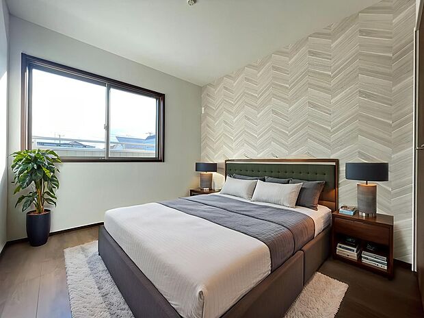 【5.4帖洋室】コンパクトながら十分な広さで、子ども部屋や書斎に最適です。南向きで明るく風通し良好。クローゼット付きで収納たっぷり。(家具はCGです。)