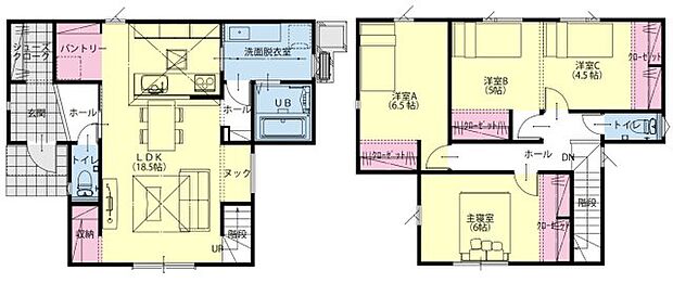 【4LDK+S(納戸)】全室フローリング設計。 1階に16帖のLDK。キッチン横にはパントリーを配置。玄関にはシューズクロークを配置。 2階には洋室が4部屋。全居室収納付き♪ 駐車場は2台駐車可能です♪ 省令準耐火構造! 火災に強いため、通常の木造住宅に比べて火災保険を低く抑えることができるのが大きなメリットです。 充実の標準仕様・設備もコミコミ価格の建売住宅です。