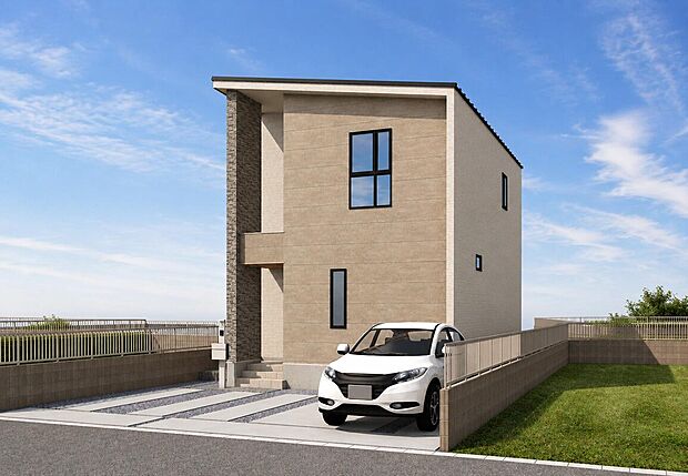 ◆7号地／外観◆
清潔感のあるホワイトに、ベージュを添えることで落ち着きのあるホテルライクな印象に。洗練された上品さに温かみをもたせた大人ナチュラルスタイル。
※イメージパースです。