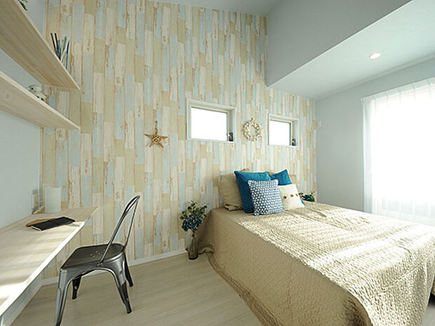 【プラン例】
寝室にはちょっとしたデスクスペースを設けました。お仕事や読書など、自分の時間も大切に過ごせる空間を演出。