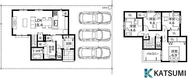 【2号地間取り図】
床暖房×エネファームのガスで賢い快適ハウスで、少し広めのバルコニーなので、たくさんの洗濯物を外干しすることができます。