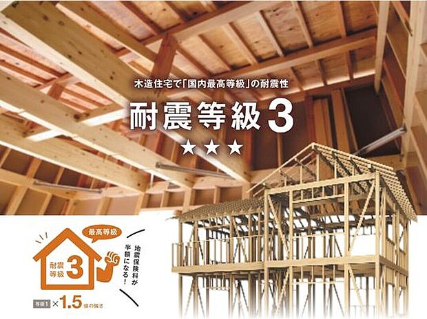 KATSUMIの家は、最高等級の耐震等級3に、揺れを抑える制震装置をプラスした耐震設計を全棟標準採用しています。最高等級の耐震等級3は、避難所として指定される病院や警察署と同等レベルの強度です。