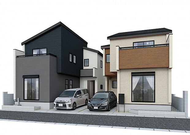 完成予想図　左1号棟・右2号棟あくまでも予想図の為、変更される場合がございます。