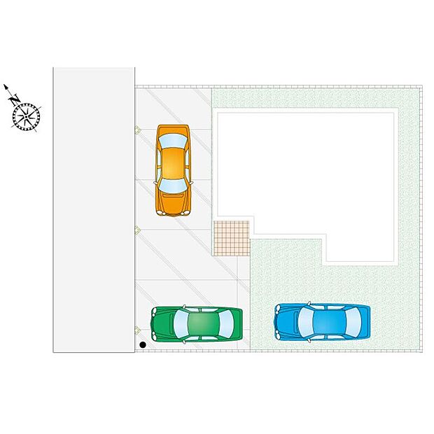 3号棟：駐車3台可能な広々とした敷地計画で、日常の使いやすさはもちろん、来客時にも対応できるゆとりのある設計となっています。